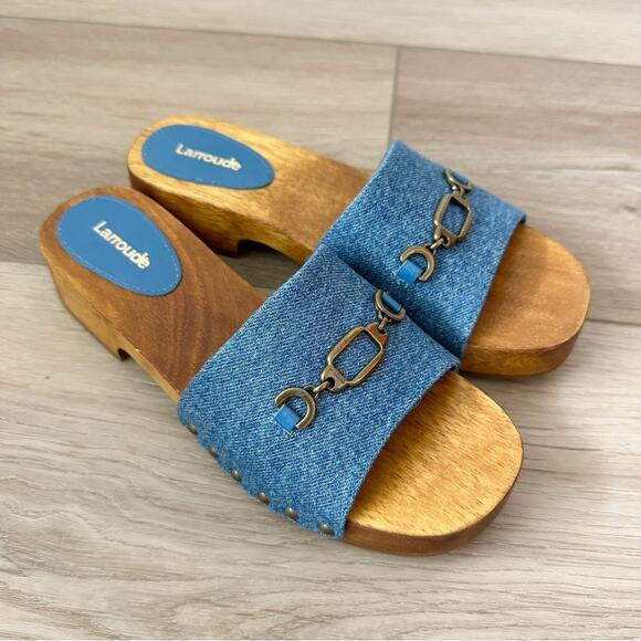 NIB Larroude Zuzi Slip On Platform Sandals in Blue Denim sz 7 - Picture 5 of 11